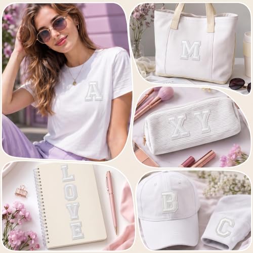 Jongdari Iron on Letters, 52 Pcs Alphabet Patches with Ironed Adhesive, Decorate Repair Patches for Shirts Jackets Hats Jeans Shoes Bags(White) - color: White, size: 52 Letters