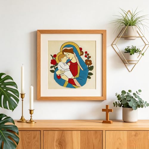 Christian Embroidery Kit for Beginners Adults, Virgin Mary Easy Cross Stitch Kit Jesus and The Holy Mother Mary Pattern Embroidery Starter Kits with Wooden Hoop Needles Threads and Instruction - color: Virgin Mary