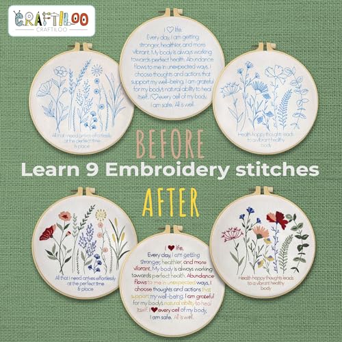 Flowers Embroidery Kits for Adults - Stamped Beginner Hand Embroidery - color: 3 Flowers