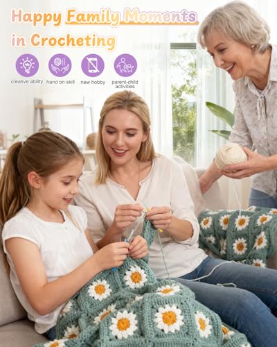 Coopay Crochet Kit for Beginners, Easy Granny Square Crochet Blanket Kit - color: Green - Daisy