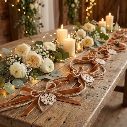 IDONGCAI Velvet Ribbon Craft Kit, Burnt Orange Ribbon, Rustic Twine & Lace - color: Brown
