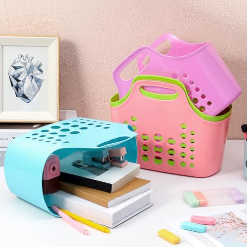 Nuogo 20 Pack Plastic Baskets with Handles Portable Caddy, Multicolor - color: Multicolor