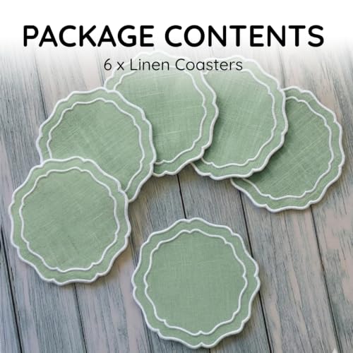 Linen Coasters for Drinks, Set of 6, 6 inch, Kiwi - color: 1257 - Kiwi, size: 6 inches