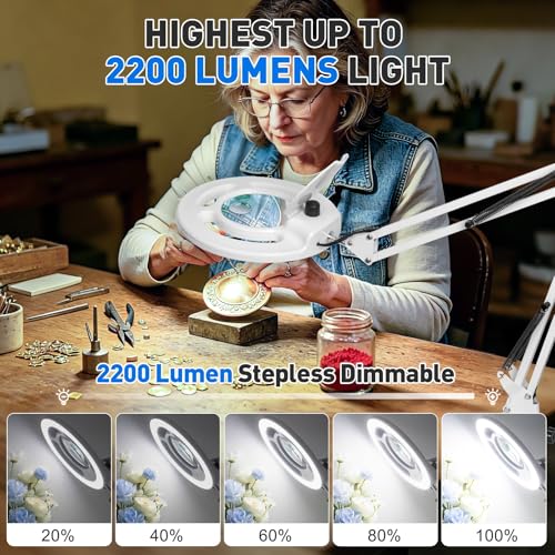 KIRKAS Magnifying Glass with Light, 2,200 Lumens Magnifying Lamp 12X 30X - color: White 28in Magni-attach