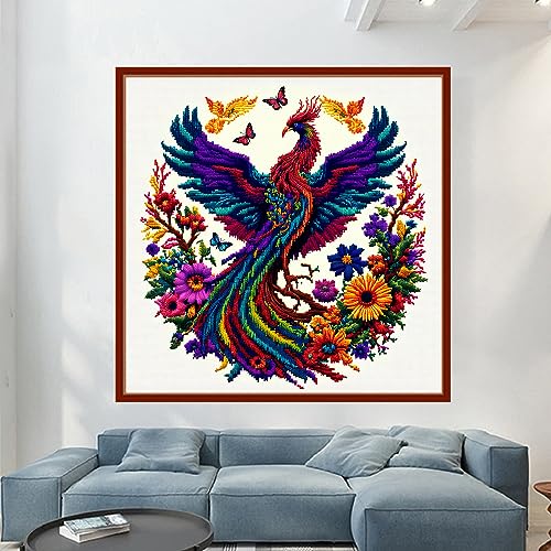 Dimensean Stamped Cross Stitch Kits Full Range of Embroidery Patterns Starter Kits for Beginners Adult DIY Cross Stitches Needlepoint Kits 11CT-Colorful Phoenix 17.7x17.7 inch - color: Pattern Style 03