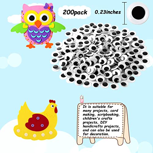 FEBSNOW 200Pcs 6mm Googly Wiggle Eyes Self Adhesive for DIY Crafts - size: 6mm