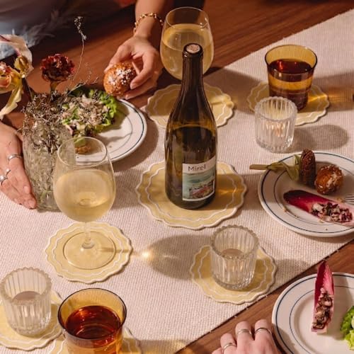 Linen Coasters for Drinks Set of 6, Butter - color: 1118 - Butter, size: 6 inches