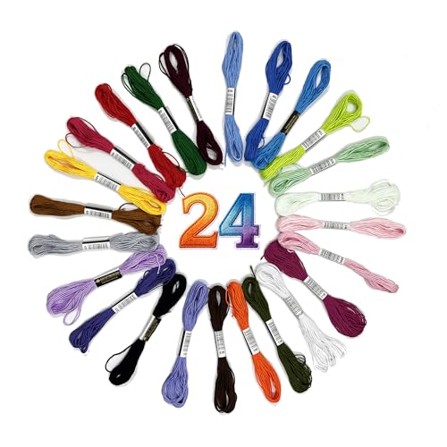 24 Colors Embroidery Thread Set with DMC Codes - 8m Each Skein, Premium Cotton Sewing Floss for Cross Stitch & Needlecraft - color: 24 Colors