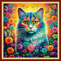 Joyhoor Stamped Cross Stitch Kits for Beginners, Needlepoint Kits for Adults, 11CT Counted Embroidery Kits-Cat Flowers 18x18 inchs - color: Artstyle01