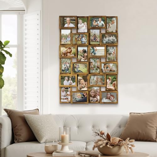J.M.Deco Collage Picture Frames for Wall 24 Slots, Large Photo Frame Collage Wall Hanging for 4 x 6 Photo, Christmas Gift for Family or Friends - Retro Gold - color: Retro Gold, size: 24 Opening