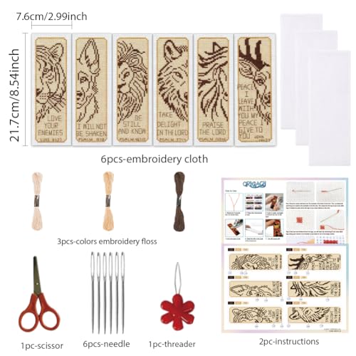 ORIGACH 6 Set Animals & Scripture Verse Cross Stitch Bookmark Kit - style: Animals & Scripture Verse