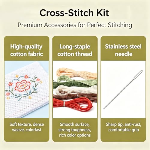 KYOQFVN 6 Pack Flower Counted Cross Stitch Kits for Adults, DIY Stamped Cross Stitch Kits for Beginners, 11CT Needlepoint Embroidery Kits Arts and Crafts for Home Decor 12×16 Inch - color: SZXYEHUA-01-06