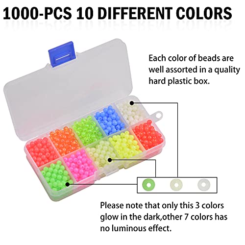 Fishing Beads Assortment Kit, 1000pcs 5mm Round Plastic Fishing Line Beads