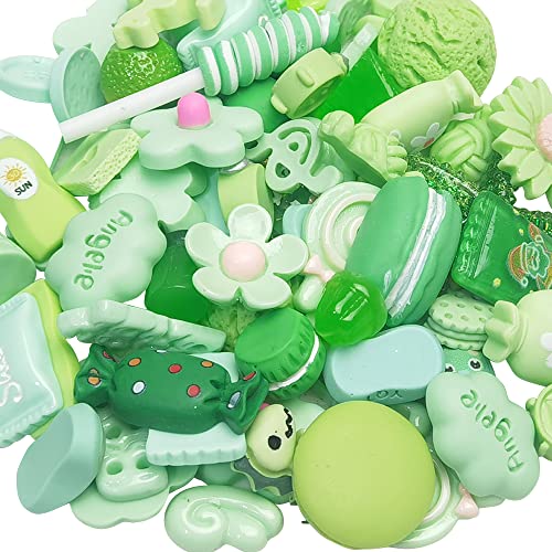 Chenkou Craft 50pcs Lots Mix Assorted Green Craft DIY Flatbacks Resin Flat Back Buttons Scrapbooking (Green) - color: Green
