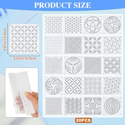 46 Pcs Sashiko Thread Kit Sashiko Needles Cotton Thimble Patterns （White） - color: white
