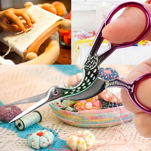 BIHRTC 3.6" Precision Crane Scissors,Stainless Steel with Leather Cover - color: Green Pink, size: 3.6inch