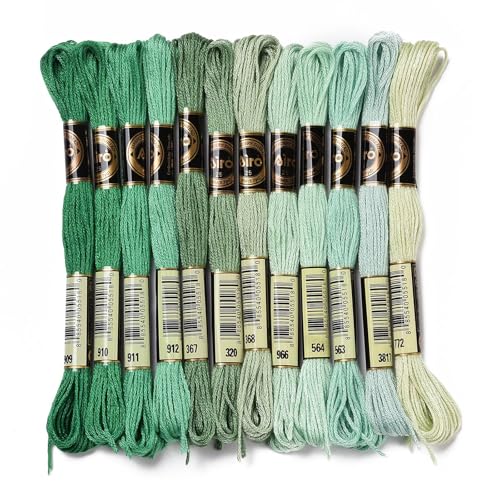 12 Skeins 12 Colors 6-Ply Polyester Embroidery Floss Cross Stitch Threads Gradient Color for Jewelry Making Bracelet Stitching Craft Supply 0.5mm,Green - color: 12 Skeins,green