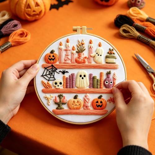 RUIQLXHANG Halloween Ghost Reading Embroidery Kit for Beginners - color: Halloween Bookshelf