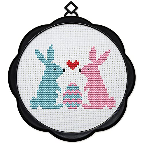 Awesocrafts Cross Stitch Kits Rabbits and Eggs 11CT Stamped Patterns Easy Cross Stitching Embroidery Needlework Kit Supplies (Rabbits) - color: Rabbits