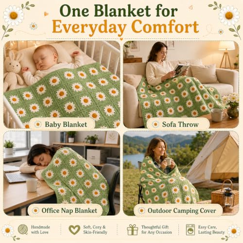 Coopay Crochet Kit for Beginners Adults, Large Granny Square Blanket Kit - color: Upgrade-Large-green
