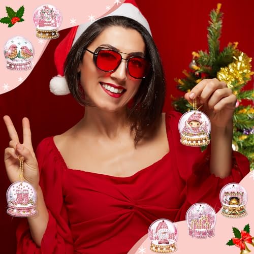 WILLBOND 30 Pcs Christmas Diamond Art Kits for Adults, Pink Crystal Ball - color: Pink Crystal Ball