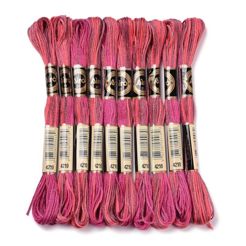 10 Skeins FireBrick 0.5mm 6-Ply Polyester Embroidery Floss Cross Stitch Threads Segment Dyed Gradient for DIY Craft Hand Sewing Knitting DIY Crafts Jewelry Making 8.75 Yards(8m)/Skein - color: Firebrick