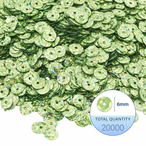 Mandala Crafts 6mm Cup Holographic Lime Green Sequins for Sewing Embroidery - color: Holographic Lime Green, size: 6mm Cup Sequins