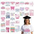 Rngmsi Dtf Transfers Ready to Press - 30 Pcs Happy Graduation 2026 Iron on Patches for T-Shirts, Iron on Stickers, Bow Heat Transfer Vinyl Decals for DIY Fabric Clothes Decor - style: Happy Graduation