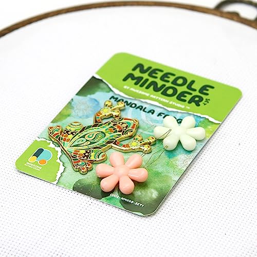 Awesome Pattern Studio Needle Minder Set - Mandala Frog Magnetic Needle Minder + 2 Needle Threaders. Enamel Pin for Cross Stitch, Embroidery and Craft - size: Frog Set #1