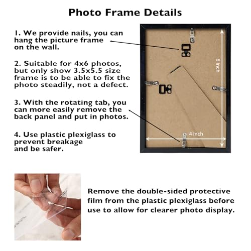 JCJMY 4x6 Picture Frame Black for Wall Hanging or Tabletop, Wall Mounting Horizontally or Vertically, 4 x 6 Wall Gallery Poster Photo Frame with Shatter Resistant Plexiglass, Black - color: Black, size: 4x6 inch