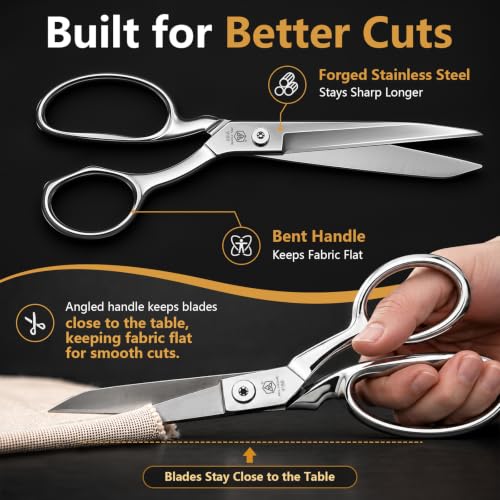 8-Inch Fabric & Sewing Scissors, Forged Stainless Steel, Bent Handle - color: Silver, size: 8 Inch