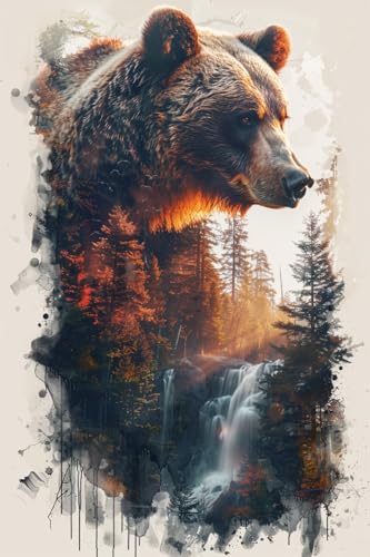Moohue Stamped Cross Stitch Kits for Adults 14 Count Printed Cross Stitch Kits for Beginners Animal Bear Forest Waterfall Cross Stitch Patterns Needlepoint kit (Animal Bear Forest Waterfall) - color: Animal Bear Forest Waterfall