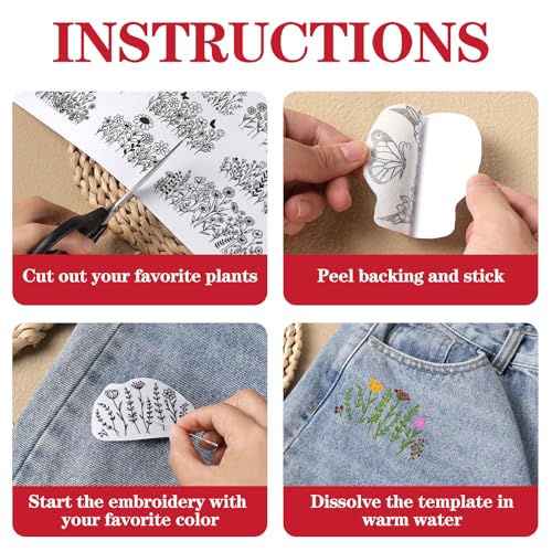 Flower Water Soluble Embroidery Patterns, 25 Pcs Embroidery Papers