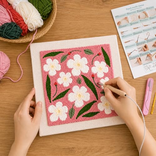 HRTHRT Punch Needle Kit for Beginners, 9.8" Frame Yarn Craft Set(Pink) - color: Pink