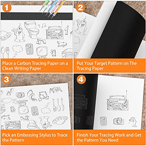 100 Sheets White Tracing Paper 100 Sheets Carbon Transfer Paper and 5 Pieces Ball Embossing Styluses for Wood Burning Craft, Paper, Canvas and Other Art Craft Surfaces - color: Black, White