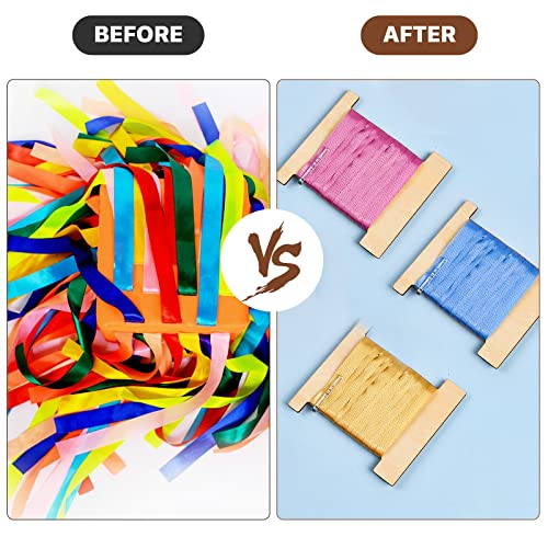 200 Pcs Ribbon Storage Organizer Set, Flat Wood Ribbon Spools with Folding Clips Embroidery Floss Bobbins Holder Empty Wooden Thread Storage for Cross Stitch Cotton Sewing Storage