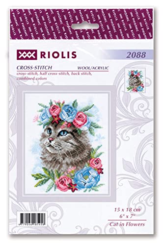 RIOLIS 2088 Cat in Flowers Counted Cross Stitch Kit 6 x 7 in - style: Cat in Flowers 2088