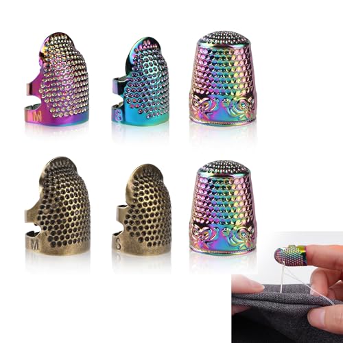 6 Pcs Sewing Tools, Thimble Kit for Hand Sewing, Metal Finger Protectors for Hand Embroidery Needlework