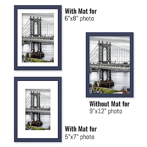 9x12 Solid Wood Picture Frames - Display 6x8 or 5x7, 9x12 Frame, Poster Photo Frame Art with 2 Mats for Wall or Table Mounting (Jazz Blue) - color: Jazz Blue, size: 9x12 inch