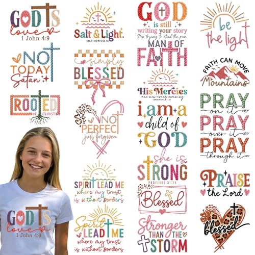 Dazoratix Christian Iron on Transfers - 20 Sheets Bible Verse DTF Ready to Press Religious Scripture Cross Heat Patches Stickers Vinyl Decal for T Shirts Clothing Clothes Pillow DIY Crafts Decorations - style: Christian