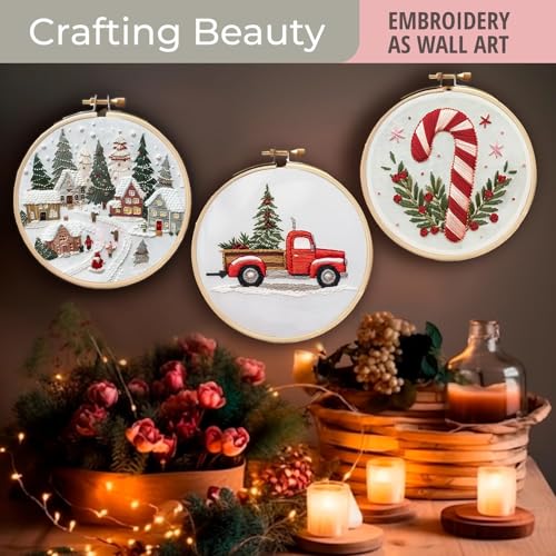 TINLOK Christmas Embroidery KIT,Adults DIY Handmade,Hand Embroidery Starter Kits with Stamped Embroidery Pattern,for Christmas Embroidery Kits for Adults Beginners Starter (E) - style: E