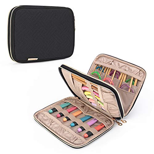 Teamoy Crochet Hook Case Organizer, Crochet Needle Storage Bag, Black - color: Black