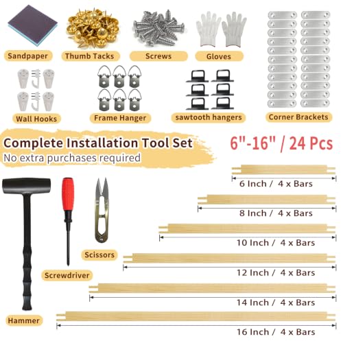 24-Pc Needlepoint Stretcher Bars Kit for Needlework & Embroidery - color: Wood-6,8,10,12,14,16Inch 24pcs