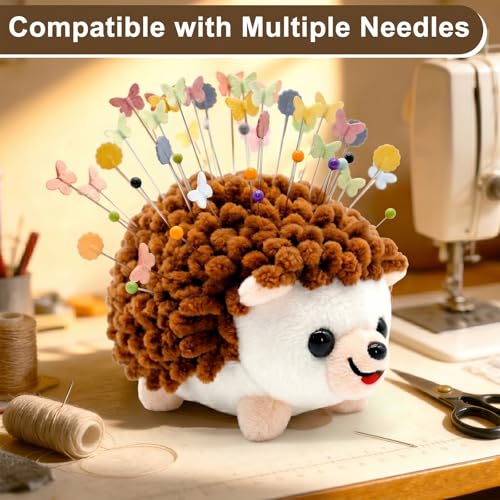 Sizobi Plush Hedgehog Pin Cushion for Sewing - Soft Sewing Needle Holder - color: Brown