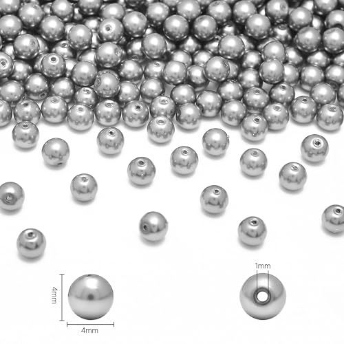 400PCs 4mm Silver Glass Pearl Beads Bulk, Round Smooth Hole Fake Pearls for Jewelry Making, DIY Bracelets, Necklaces, Bag Charms, Keychains and Craft Supplies - color: Pearl- Silver, size: 4MM