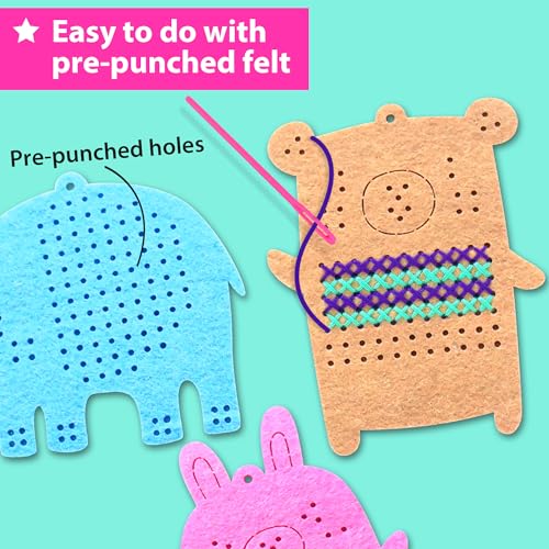 KRAFUN Animal Cross Stitch Keyring Kit for Kids Ages 7-13 - color: Animal