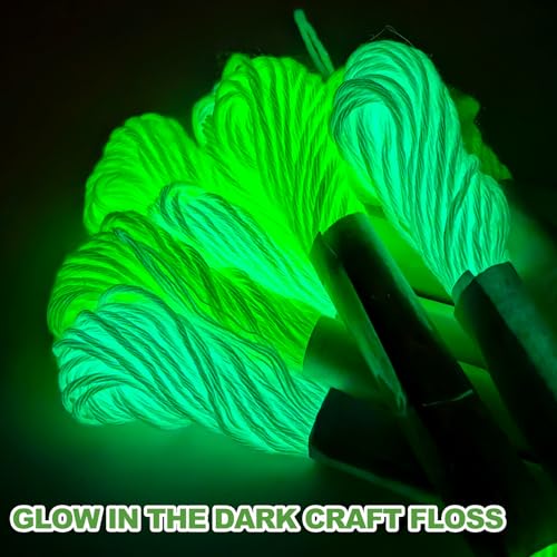 Friendship Bracelet String,Glow in The Dark Craft Floss,8 M/PCS Luminous Cross Stitch Yarn for Sewing Patterns Cotton Strings Crochet Braces Wrap Rainbow Crafts Etc. (Mixed Colors)