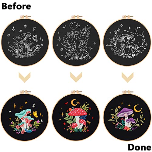 Nuberlic 3 Pack Embroidery Kit for Beginners, Mushroom Cross Stitch Kit - color: Kit 1