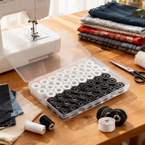 48 Pcs Bobbins Sewing Threads Pre-Wound Bobbins Embroidery Thread (White) - color: White