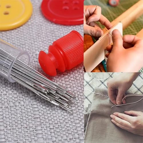 25PCS Large Eye Sewing Needles, 5 Sizes Steel Needles for Hand Sewing, Leather Needles, Stainless Steel Yarn Knitting Needles with Threaders for Handsewing Art Crafts
